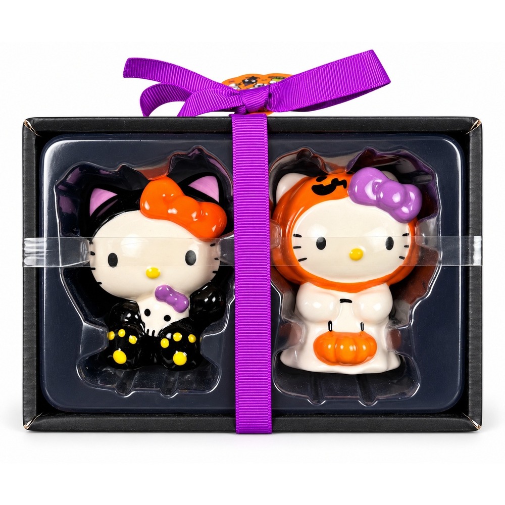 Blue Sky Hello Kitty Halloween Salt Pepper Shakers Ceramic Pumpkin Cat CUTE NIB
